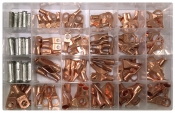135 Piece Bare Copper Lug  Battery Terminal End & Butt Splice Connector Assortment Kit - 8 to 1 AWG