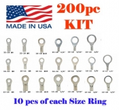 Non-Insulated Ring Terminal Assortment Kit - 22-10 Gauge - 200 Pieces