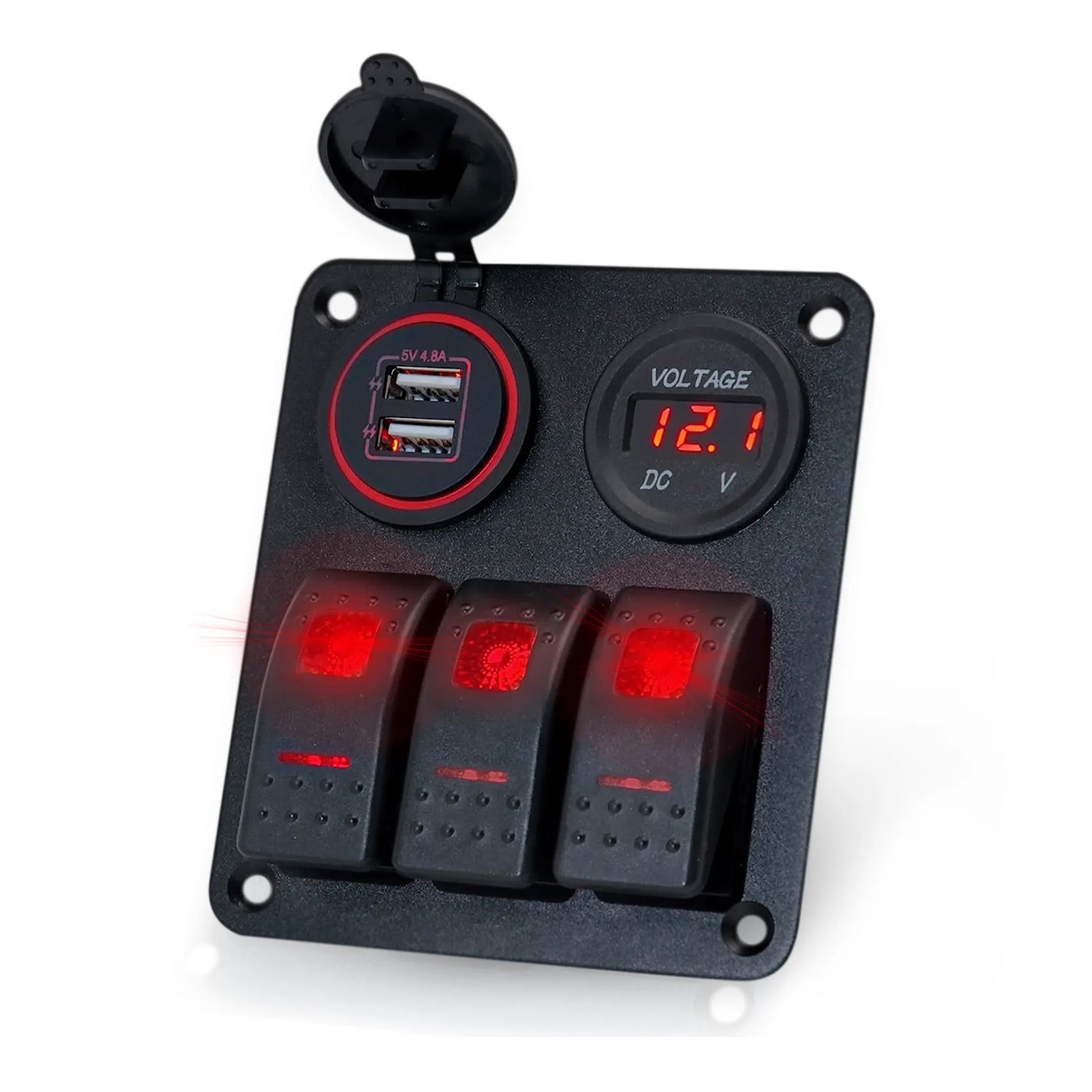 Control Panel 3 Rocker Switch USB & Voltage Gauge