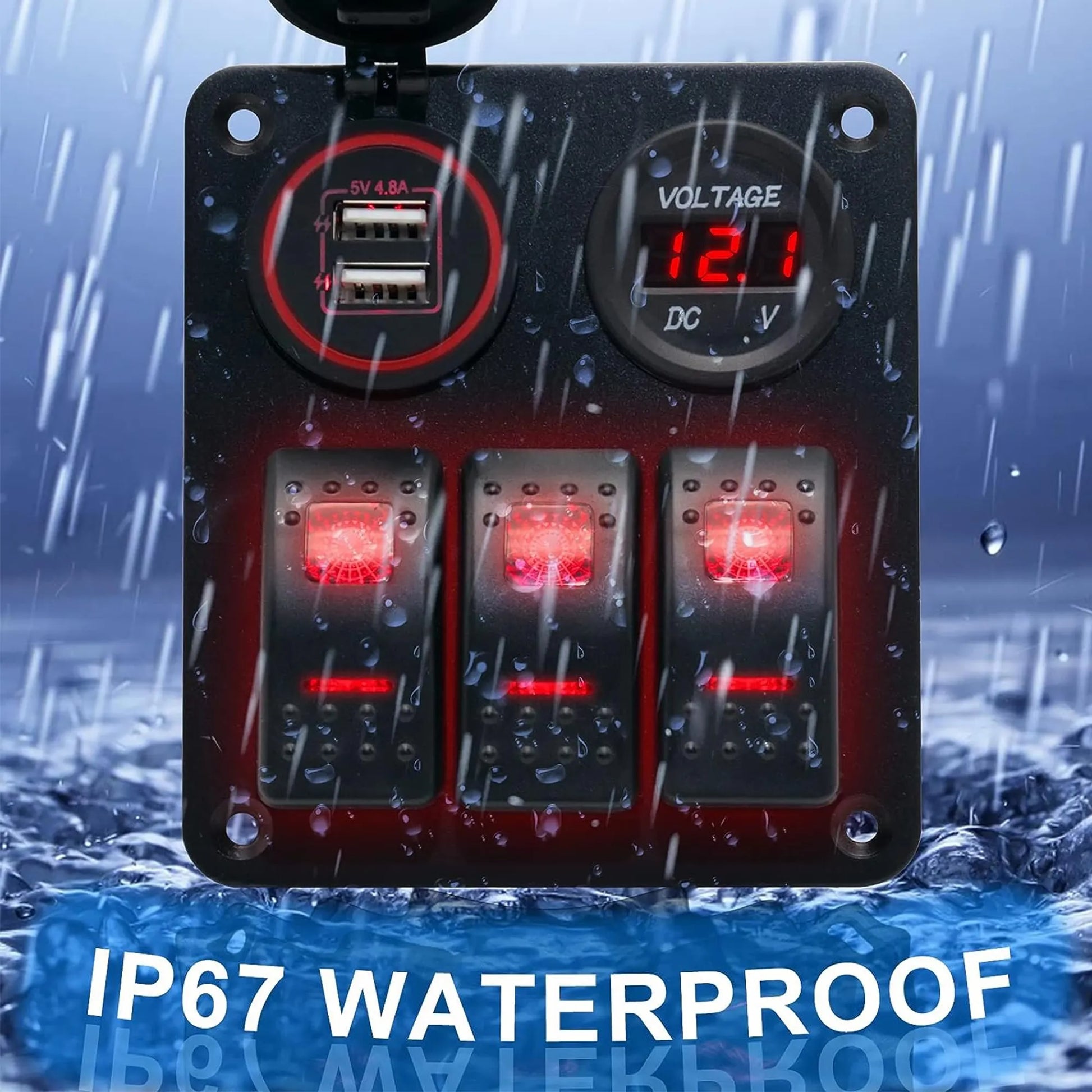 Control Panel 3 Rocker Switch USB & Voltage Gauge