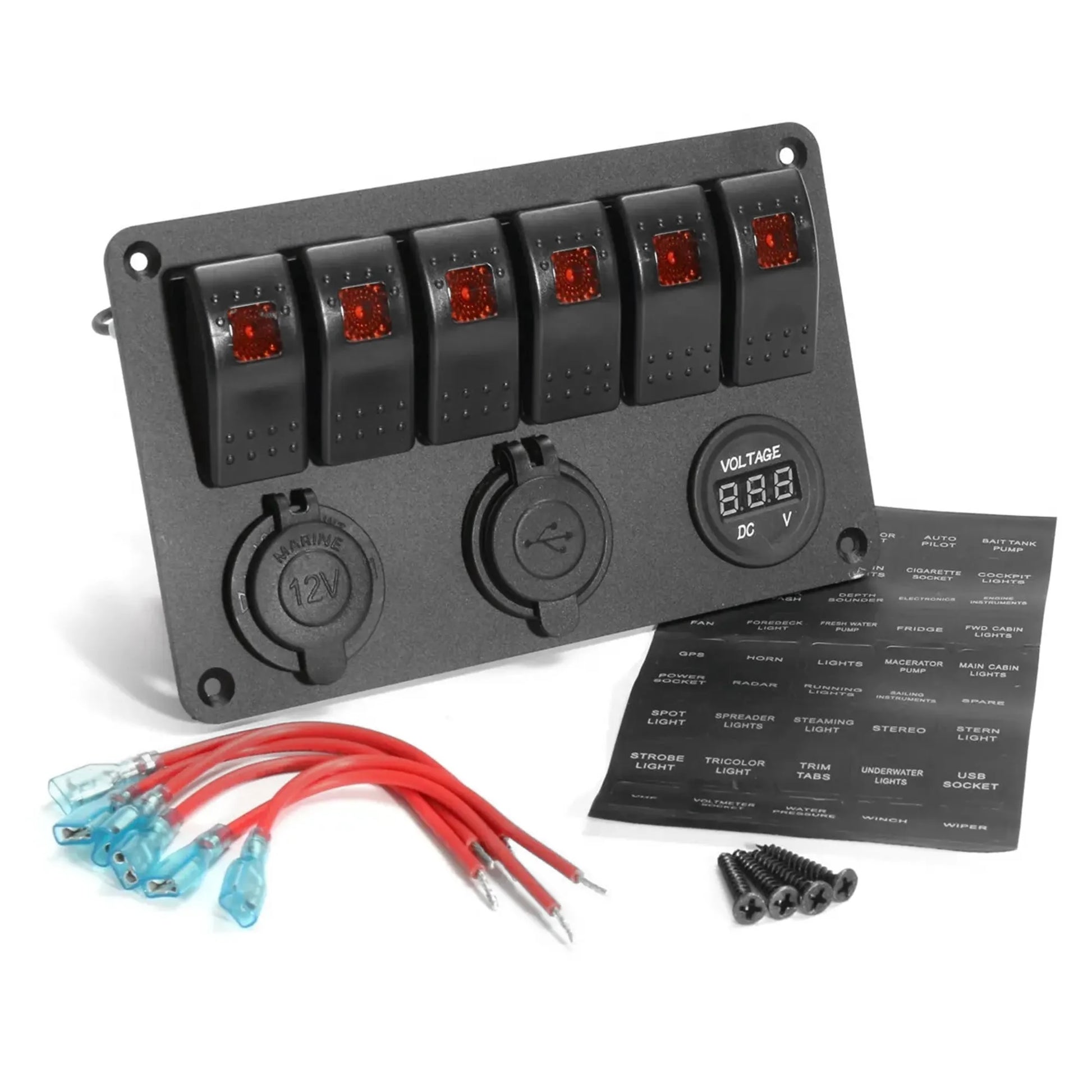 Control Panel 6 Rocker Switch - USB Lighter & Voltage Gauge