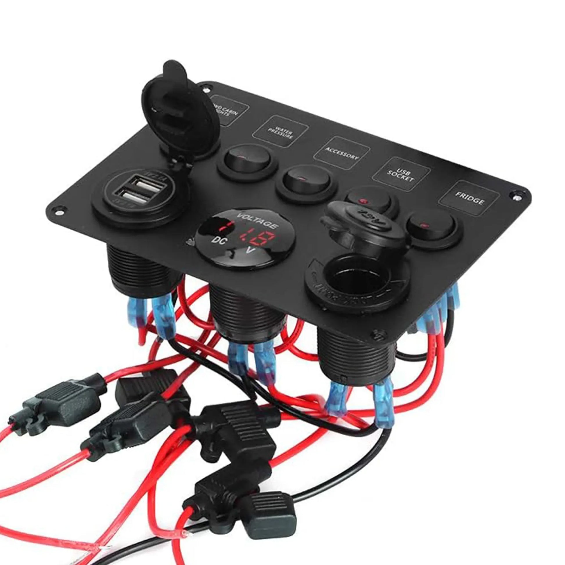 Control Panel 5 Switches Rocker Switch Panel - USB Lighter Volt