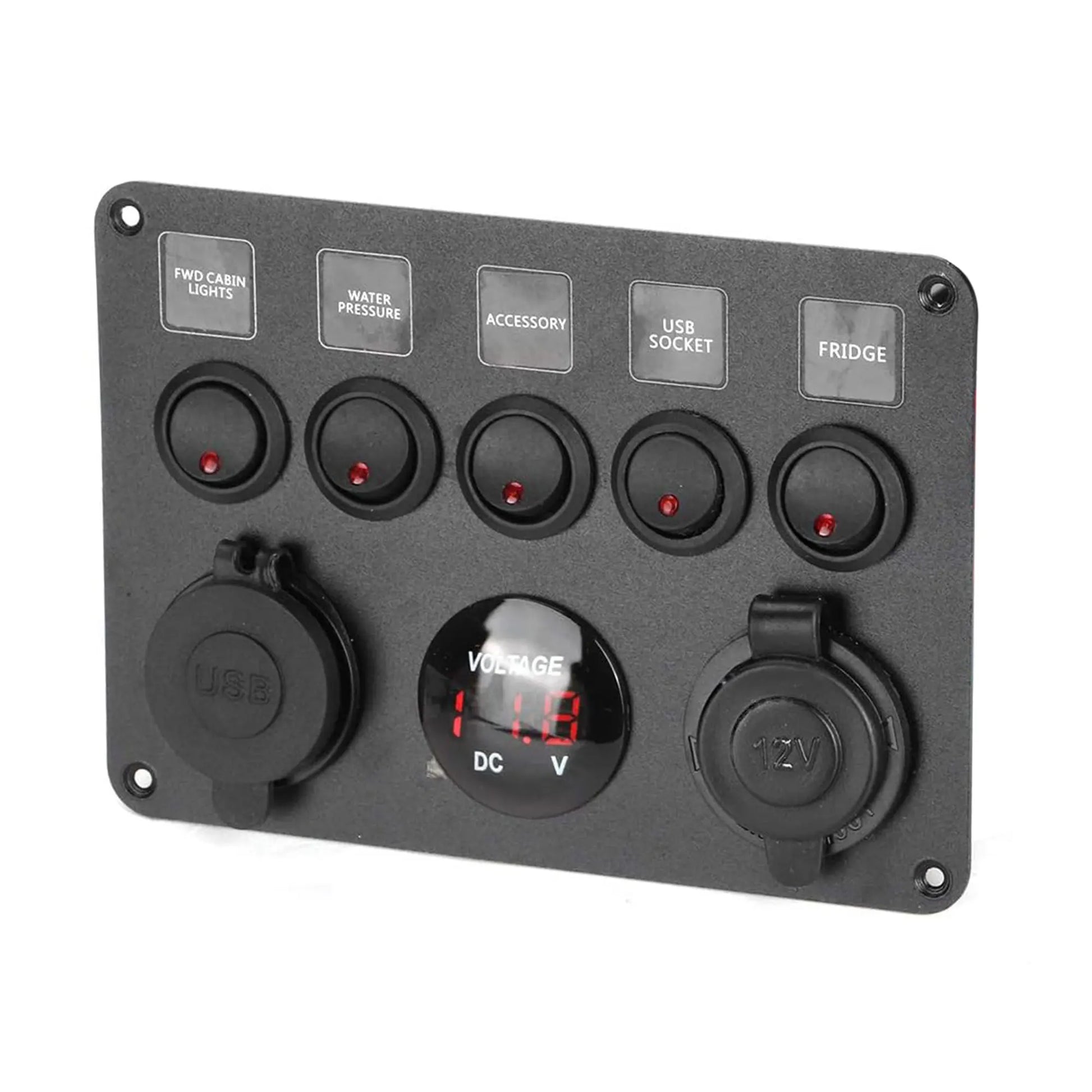 Control Panel 5 Switches Rocker Switch Panel - USB Lighter Volt