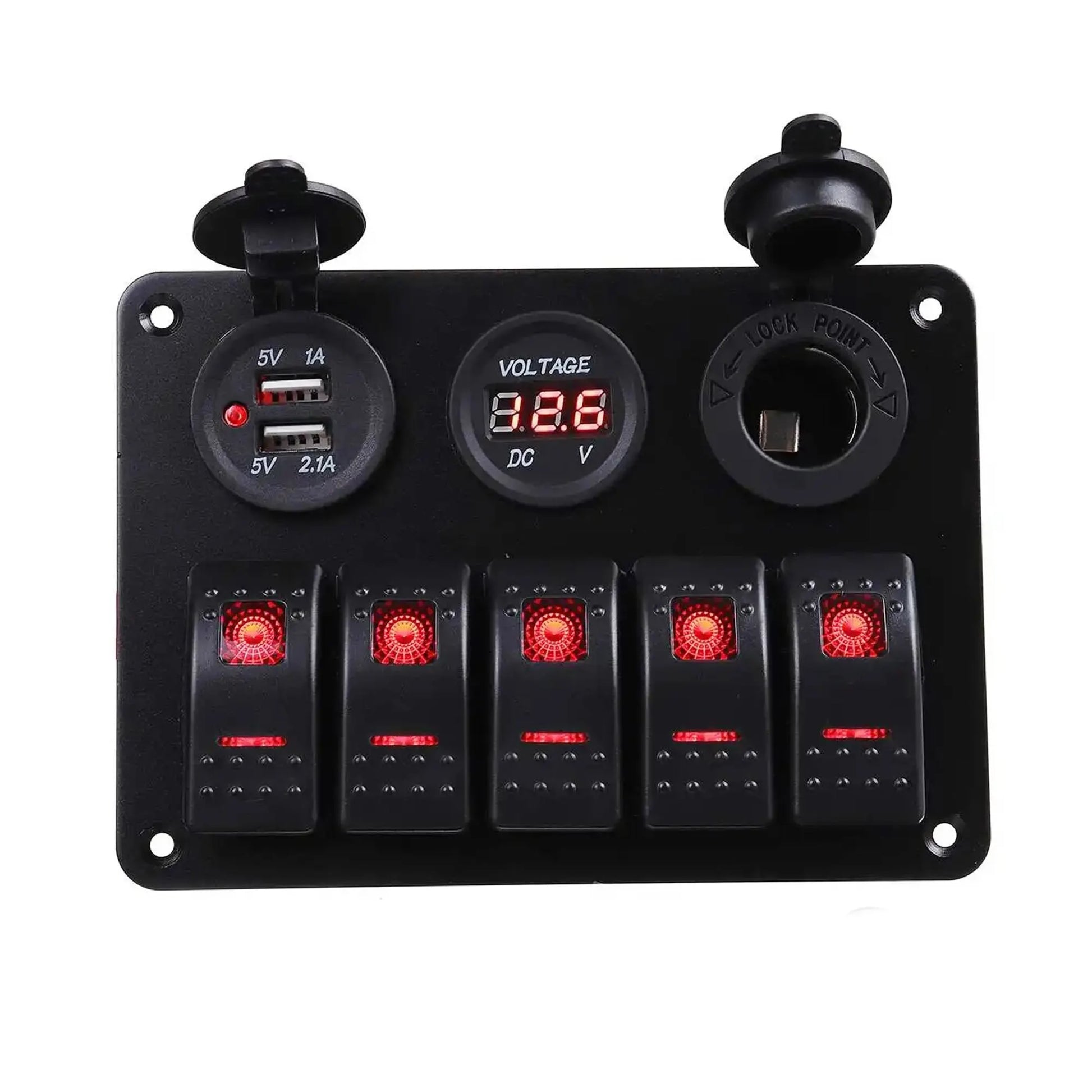 Control Panel 6 Rocker Switch - USB Lighter & Voltage Gauge