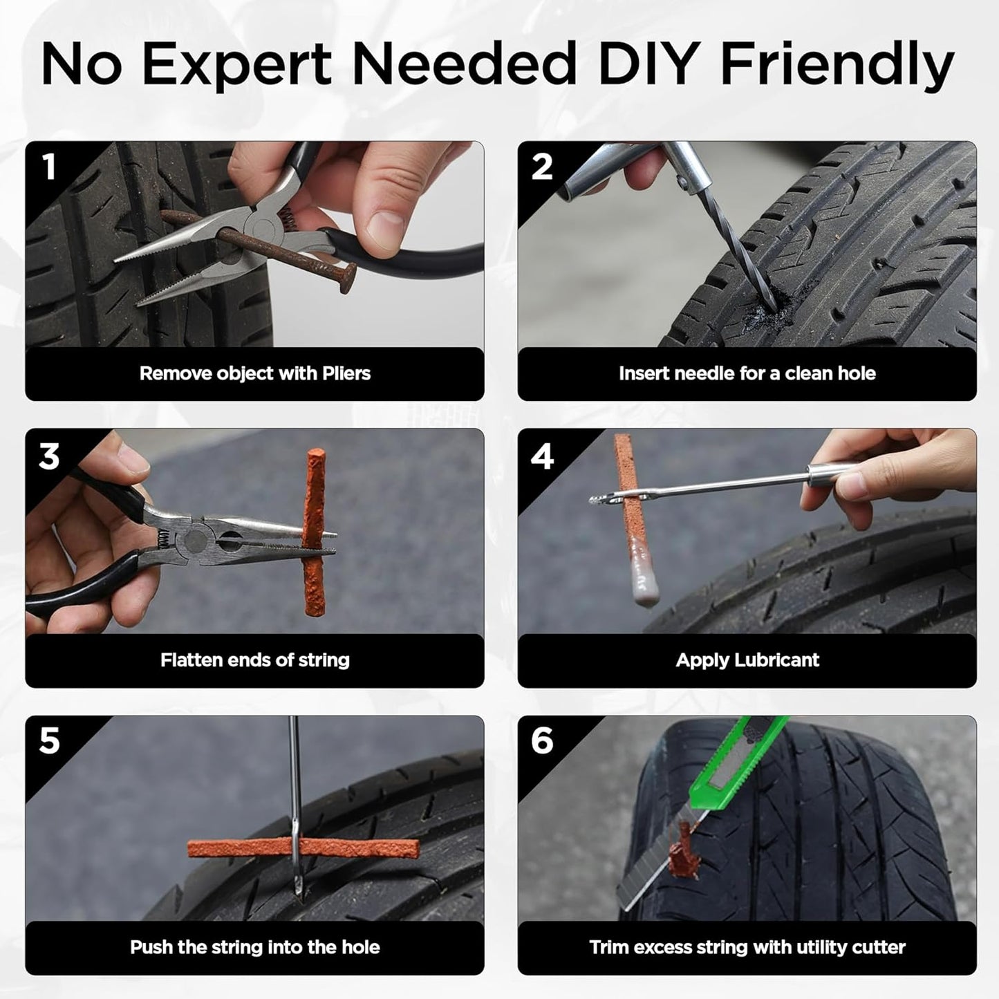 Sherco-Auto Universal Heavy Duty Flat Tire Repair Tool Kit – All in One Puncture Repair Kit – Tire Plug Kit 86 Pcs