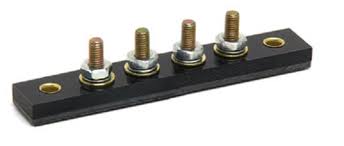 4-Stud Terminal Strips - Stud Type 30 AMP 12V DC #10-32 brass mounted on 5/8" centers