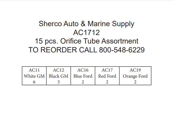 15 Piece Universal Automotive A/C Orifice Tube Assortment - GM Ford