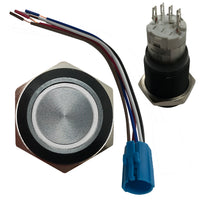 White LED Black Metal Latching Push Button Switch On Off 12V - 16mm Mounting
