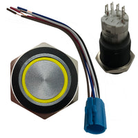 Yellow LED Black Metal Latching Push Button Switch On Off 12V - 16mm Mounting
