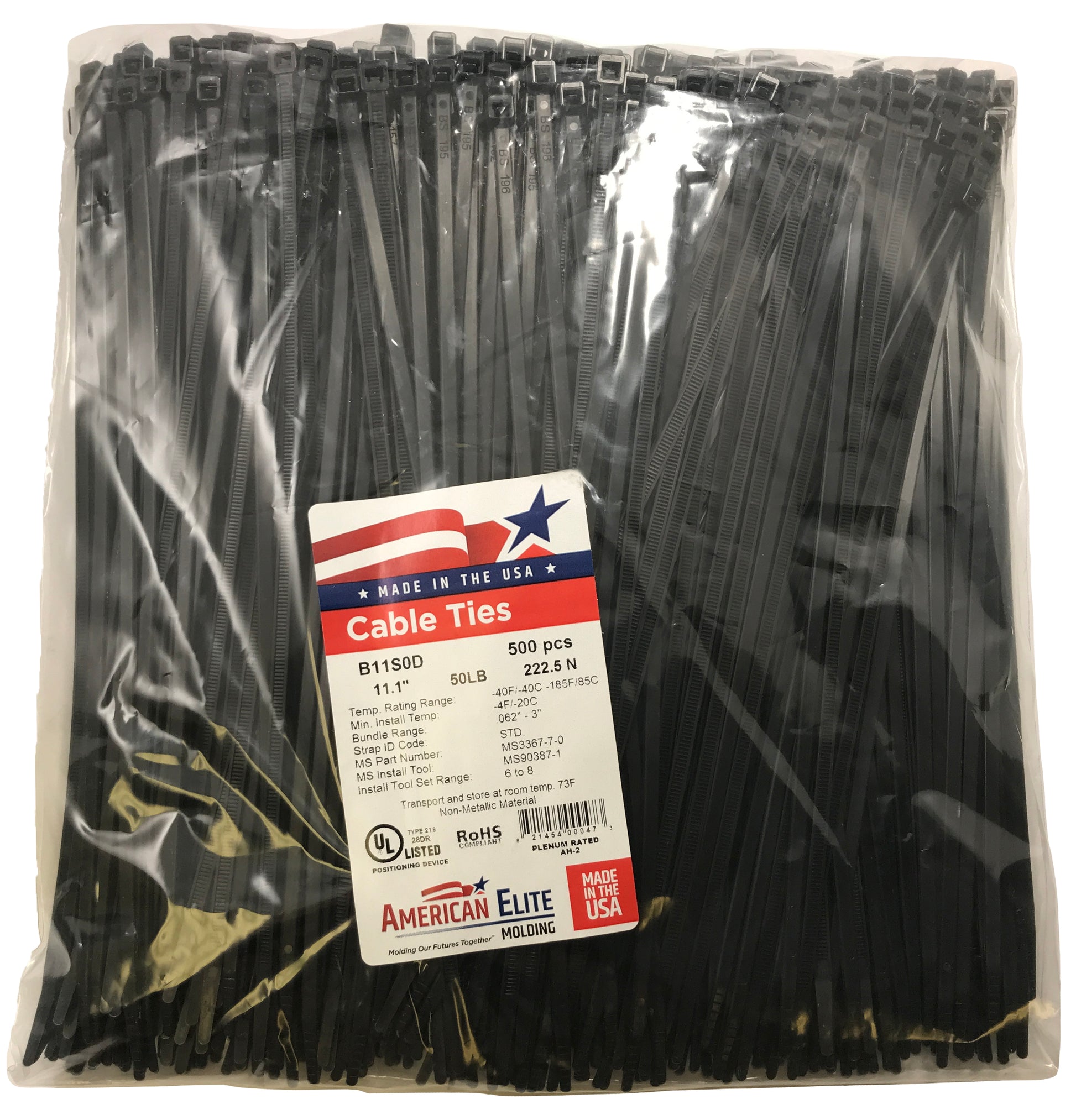 Standard Black 11" Inch Cable Ties 50 lbs - 100 Pack