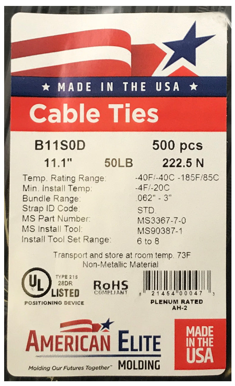 Standard Black 11" Inch Cable Ties 50 lbs - 100 Pack