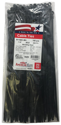 Mounting Hole Black 11" Inch Cable Ties 50 lbs - 100 Pack
