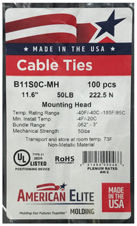 Mounting Hole Black 11" Inch Cable Ties 50 lbs - 100 Pack