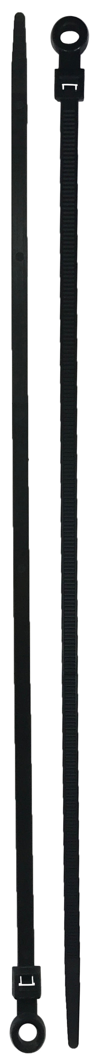 Mounting Hole Black 11" Inch Cable Ties 50 lbs - 100 Pack
