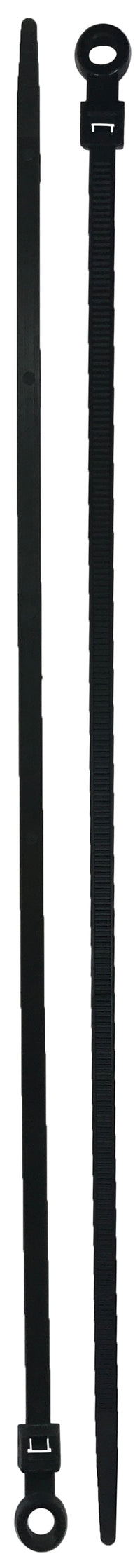 Mounting Hole Black 11" Inch Cable Ties 50 lbs - 100 Pack