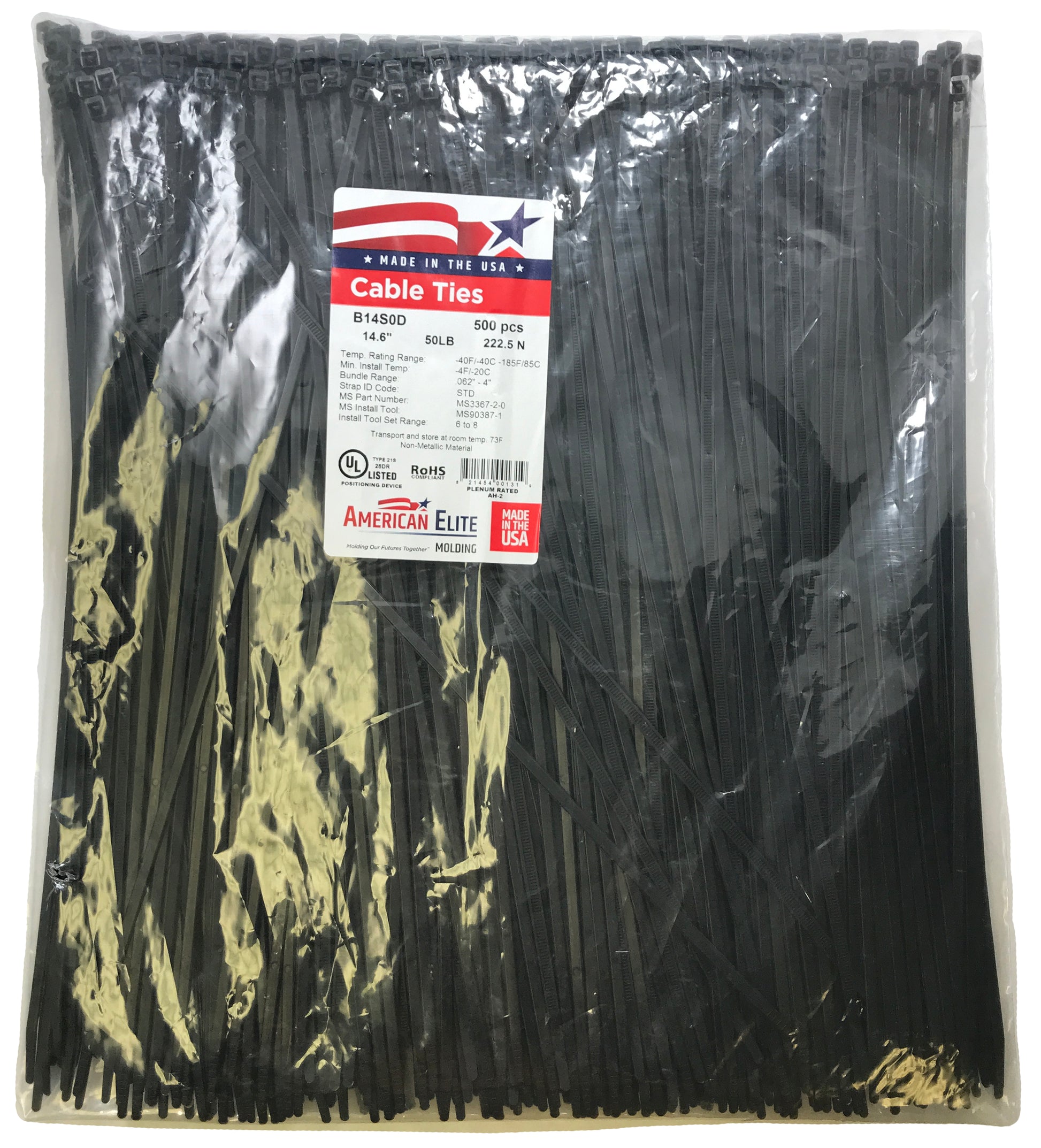 Standard Black 14" Inch Cable Ties 50 lbs - 100 Pack