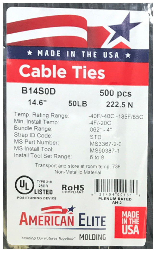 Standard Black 14" Inch Cable Ties 50 lbs - 100 Pack
