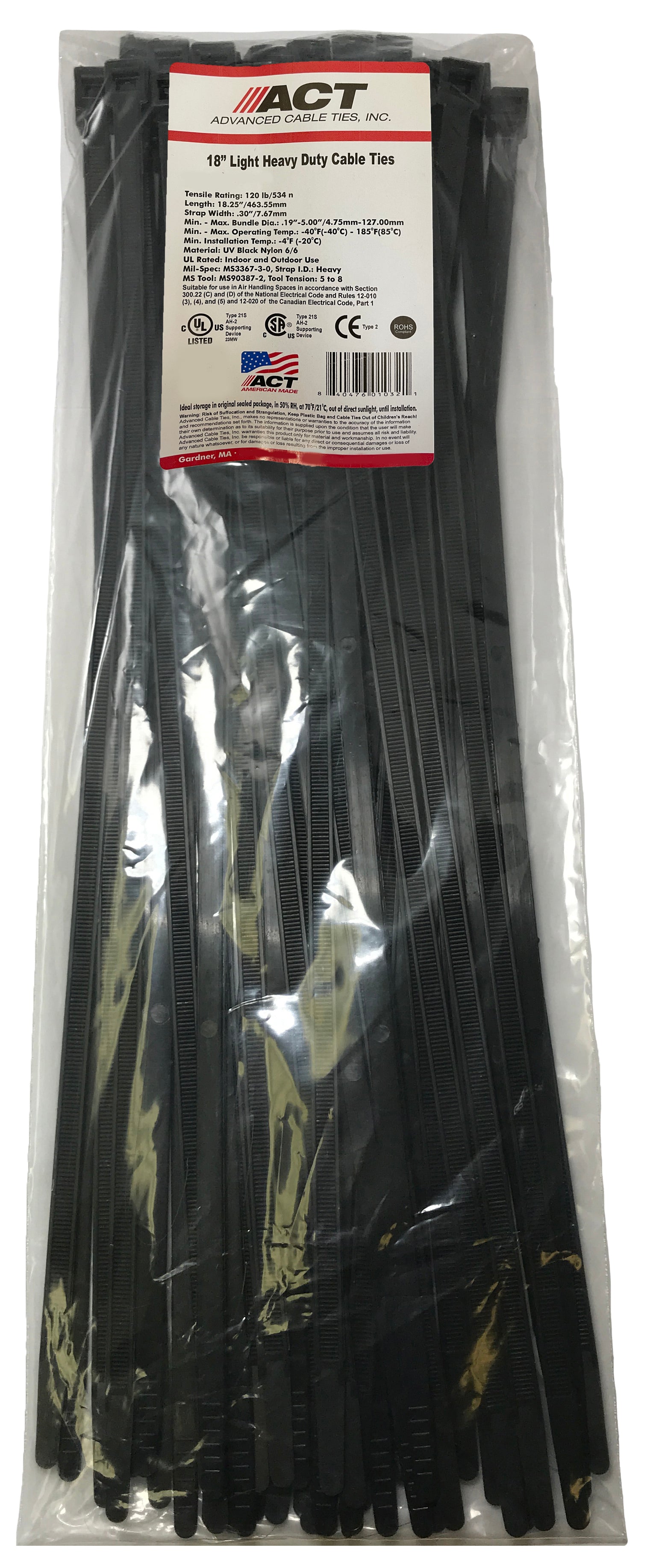 Heavy Duty Black 18.5" Inch Cable Ties 120 lbs - 50 Pack