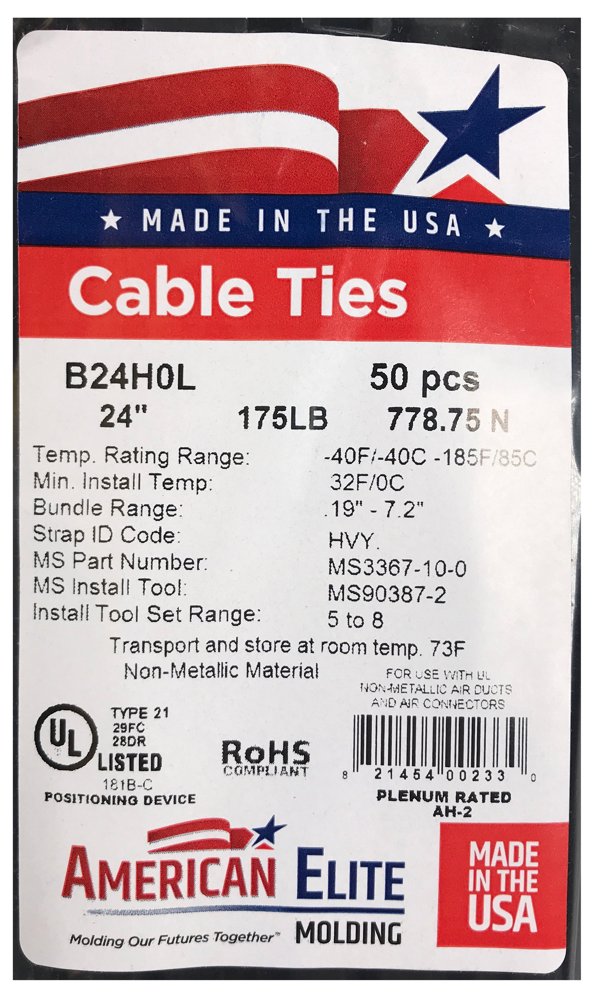Heavy Duty Black 24" Inch Cable Ties 175 lbs - 50 Pack