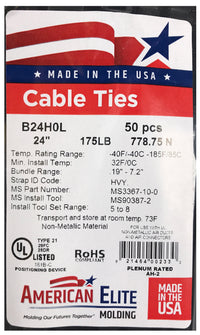 Heavy Duty Black 24" Inch Cable Ties 175 lbs - 50 Pack
