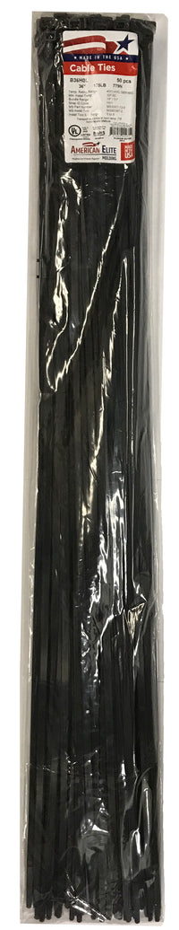 Heavy Duty Black 36" Inch Cable Ties 175 lbs - 50 Pack