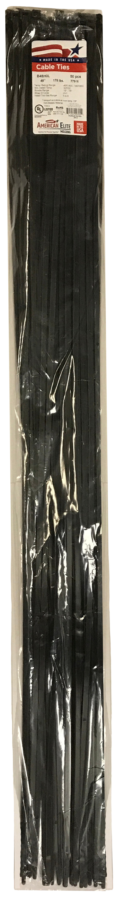 Heavy Duty Black 48" Inch Cable Ties 175 lbs - 50 Pack