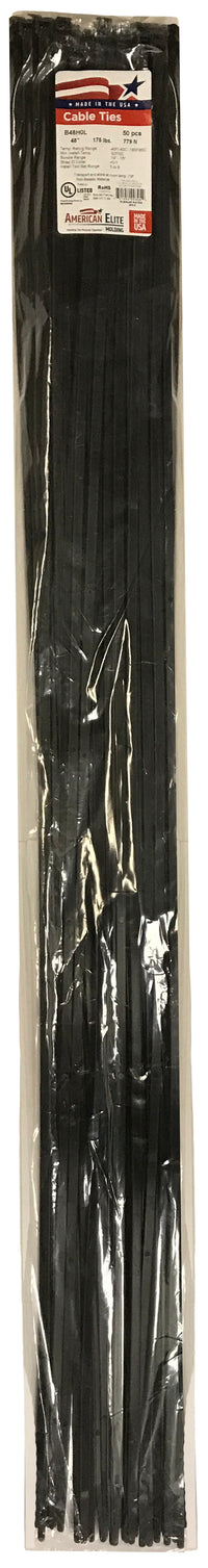 Heavy Duty Black 48" Inch Cable Ties 175 lbs - 50 Pack