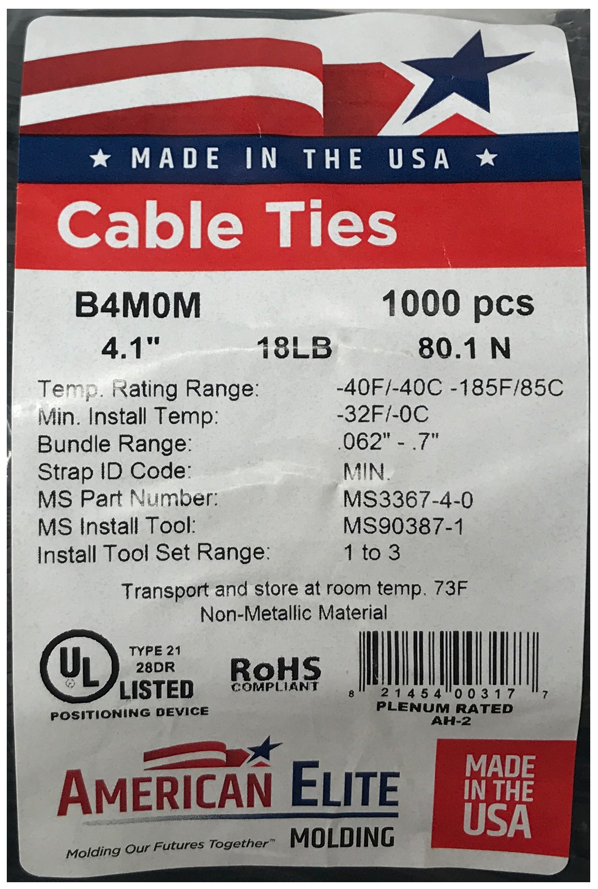 Standard Black 4" Inch Cable Ties 18 lbs - 100 Pack