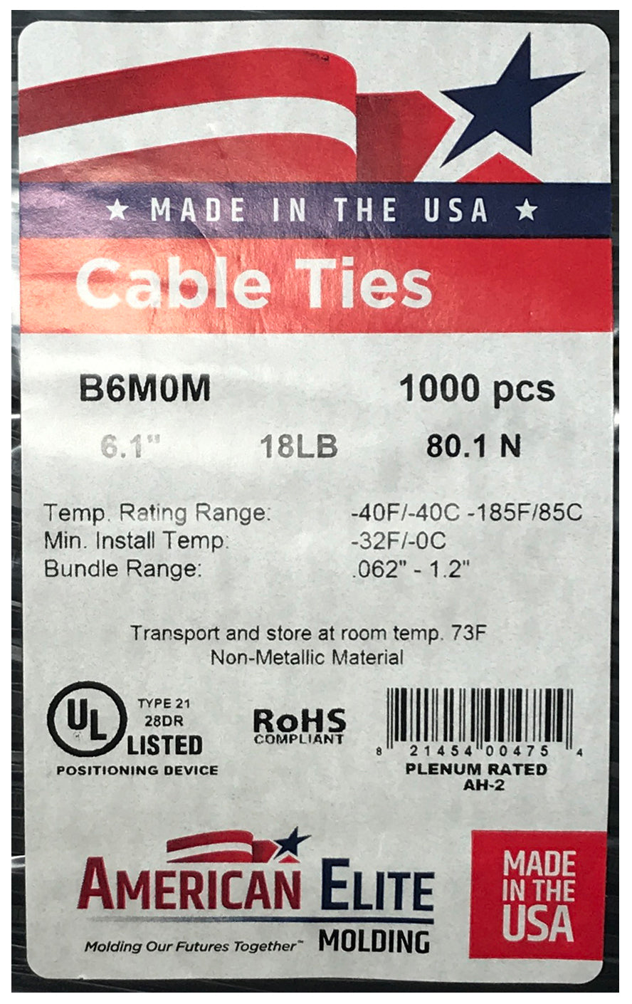 Standard Black 6" Inch Cable Ties 18 lbs - 100 Pack