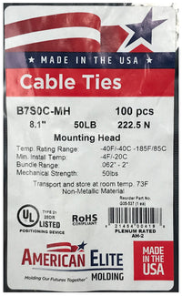 Mounting Hole Black 7" Inch Cable Ties 50 lbs - 100 Pack