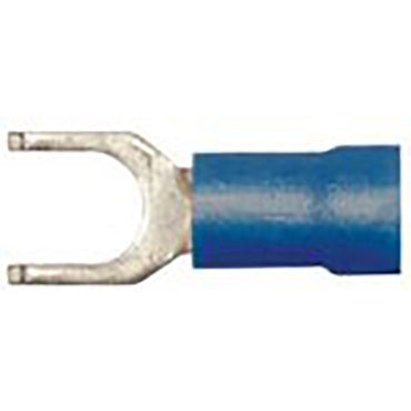 Vinyl Insulated Blue Flange Spade Terminal 16-14 Gauge #6 Stud - 100 Pack