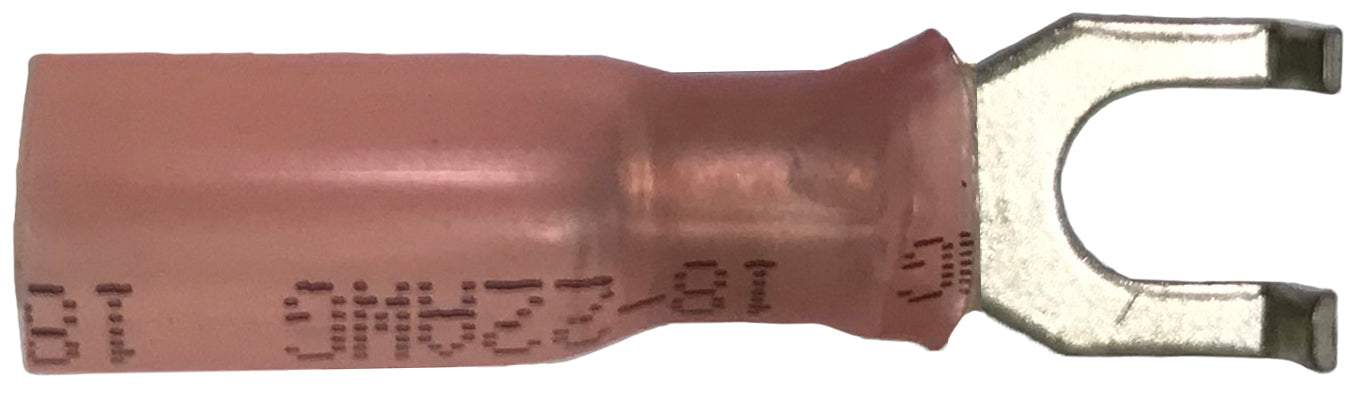 Heat Shrink & Crimp Red Flange Spade Terminal 22-18 Gauge #6 Stud - 10 Pack