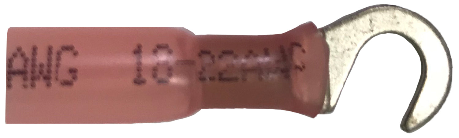 Heat Shrink & Crimp Red Hook Terminal 22-18 Gauge #10 Stud - 10 Pack