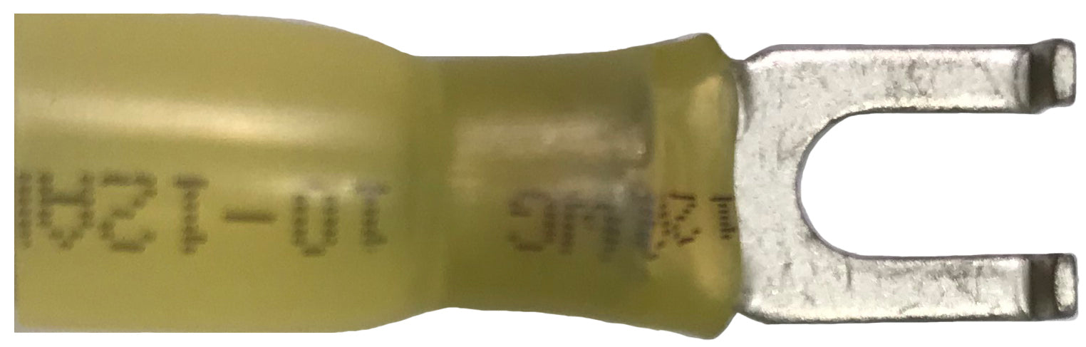 Heat Shrink & Crimp Yellow Flange Spade Terminal 12-10 Gauge #6 Stud - 10 Pack