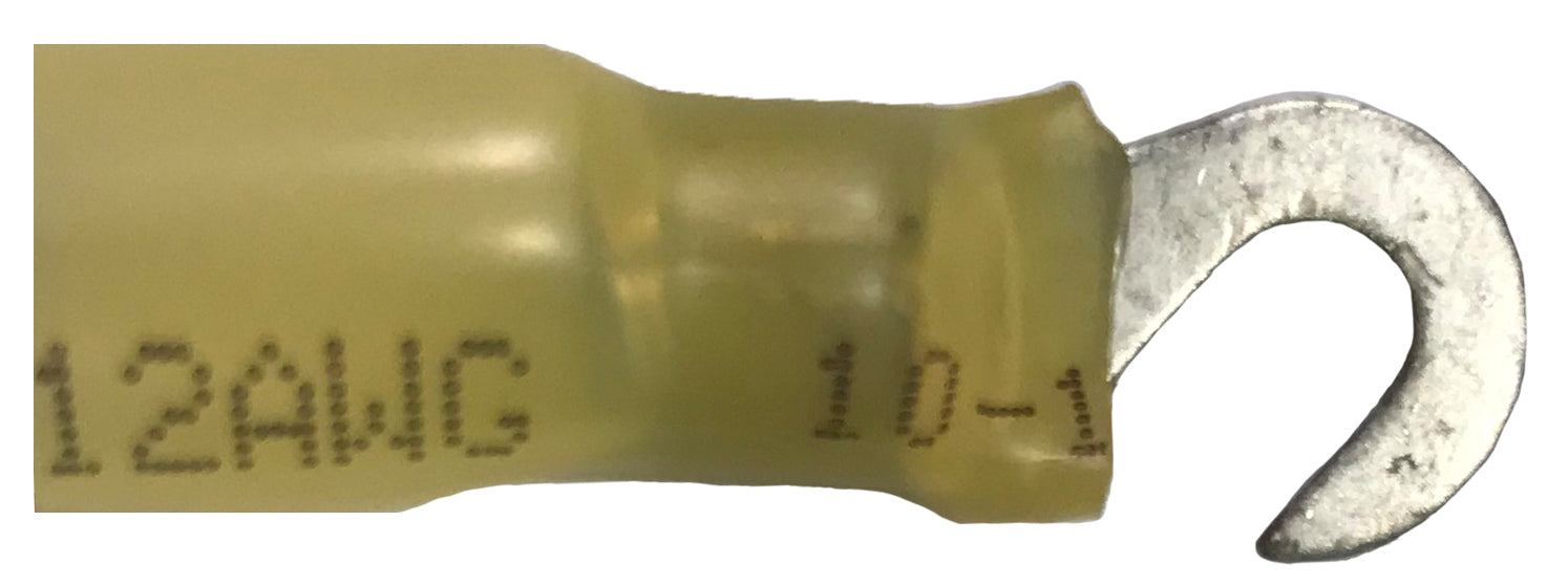 Heat Shrink & Crimp Yellow Hook Terminal 12-10 Gauge #8 Stud - 100 Pack