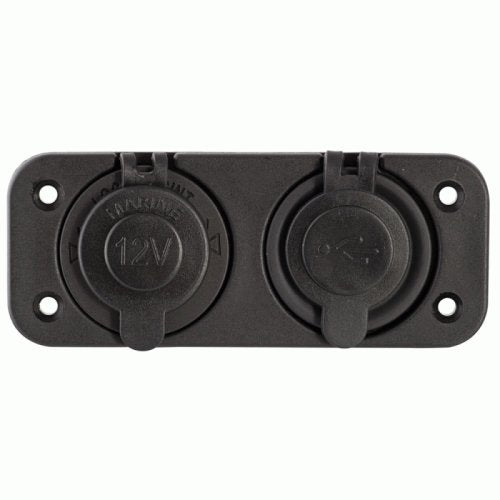 Marine Waterproof Double Socket 12V Power & Dual USB Mount