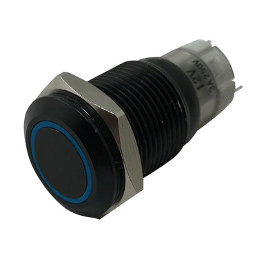Blue LED Black Metal Latching Push Button Switch On Off 12V - 16mm Mounting