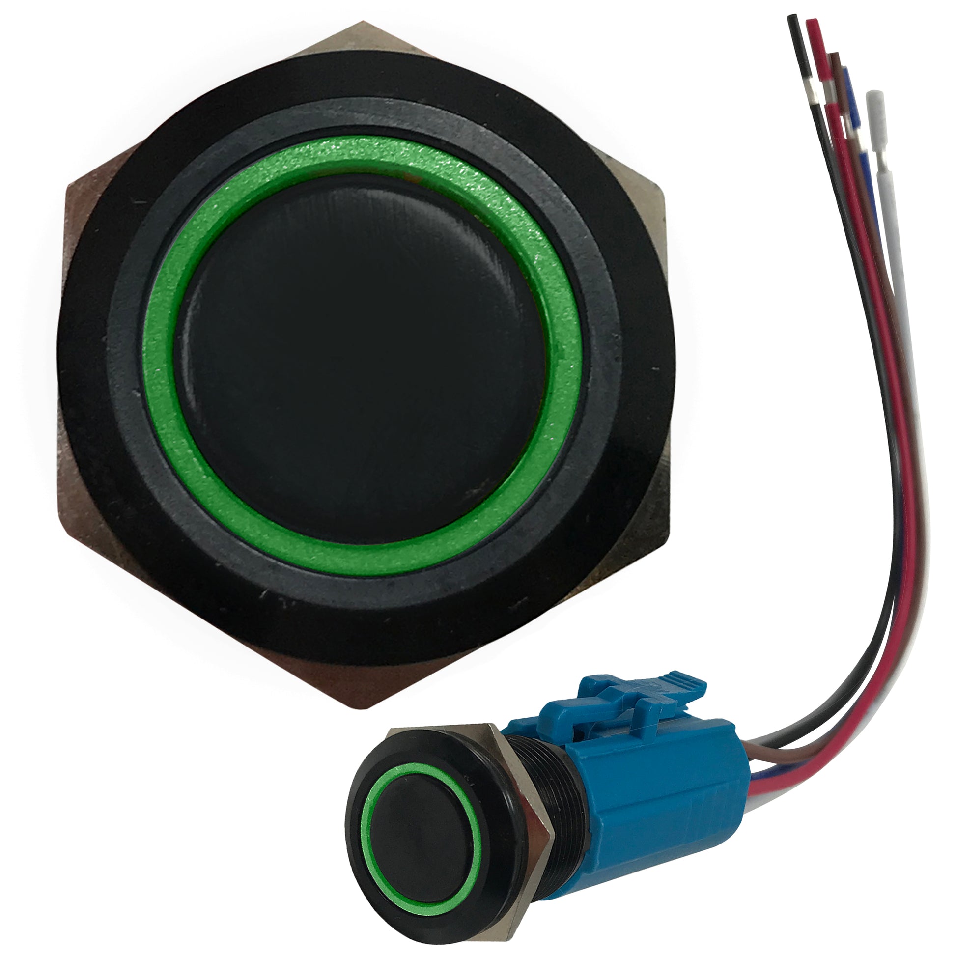Green LED Black Metal Latching Push Button Switch On Off 12V - 19mm Mounting