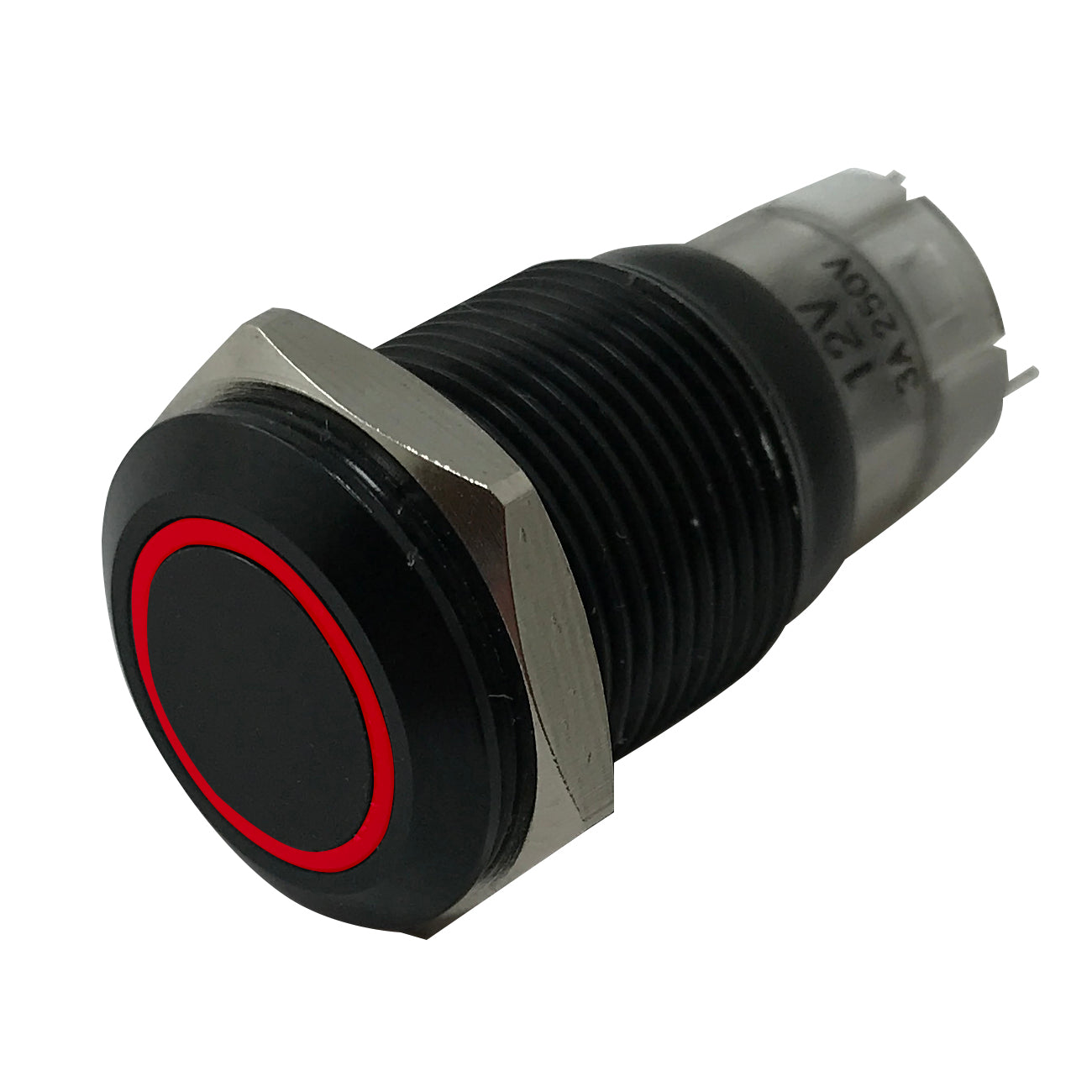 Red LED Black Metal Latching Push Button Switch On Off 12V - 16mm Mounting