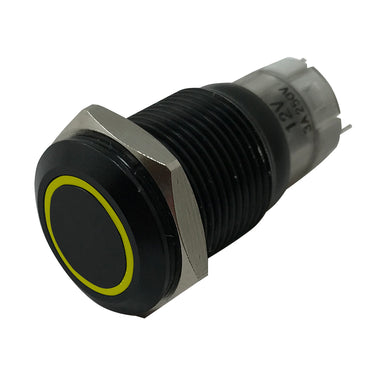 Yellow LED Black Metal Latching Push Button Switch On Off 12V - 16mm Mounting