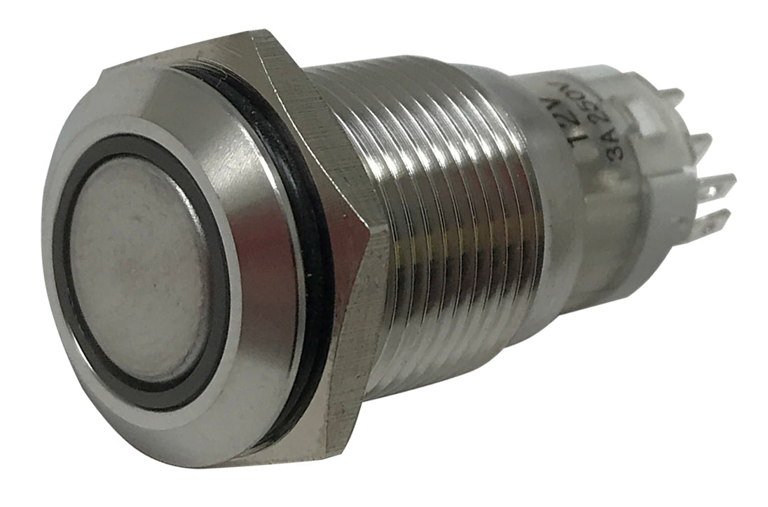 White LED Stainless Metal Latching Push Button Switch On Off 12V - 19mm Mounting
