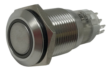 White LED Stainless Metal Latching Push Button Switch On Off 12V - 19mm Mounting