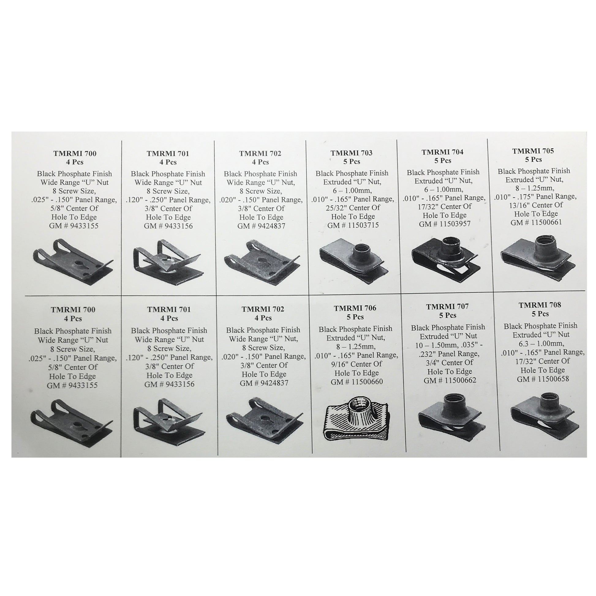 54 Piece Black Phosphate Finish U Nut Speed Nut U Clip GM Assortment Kit