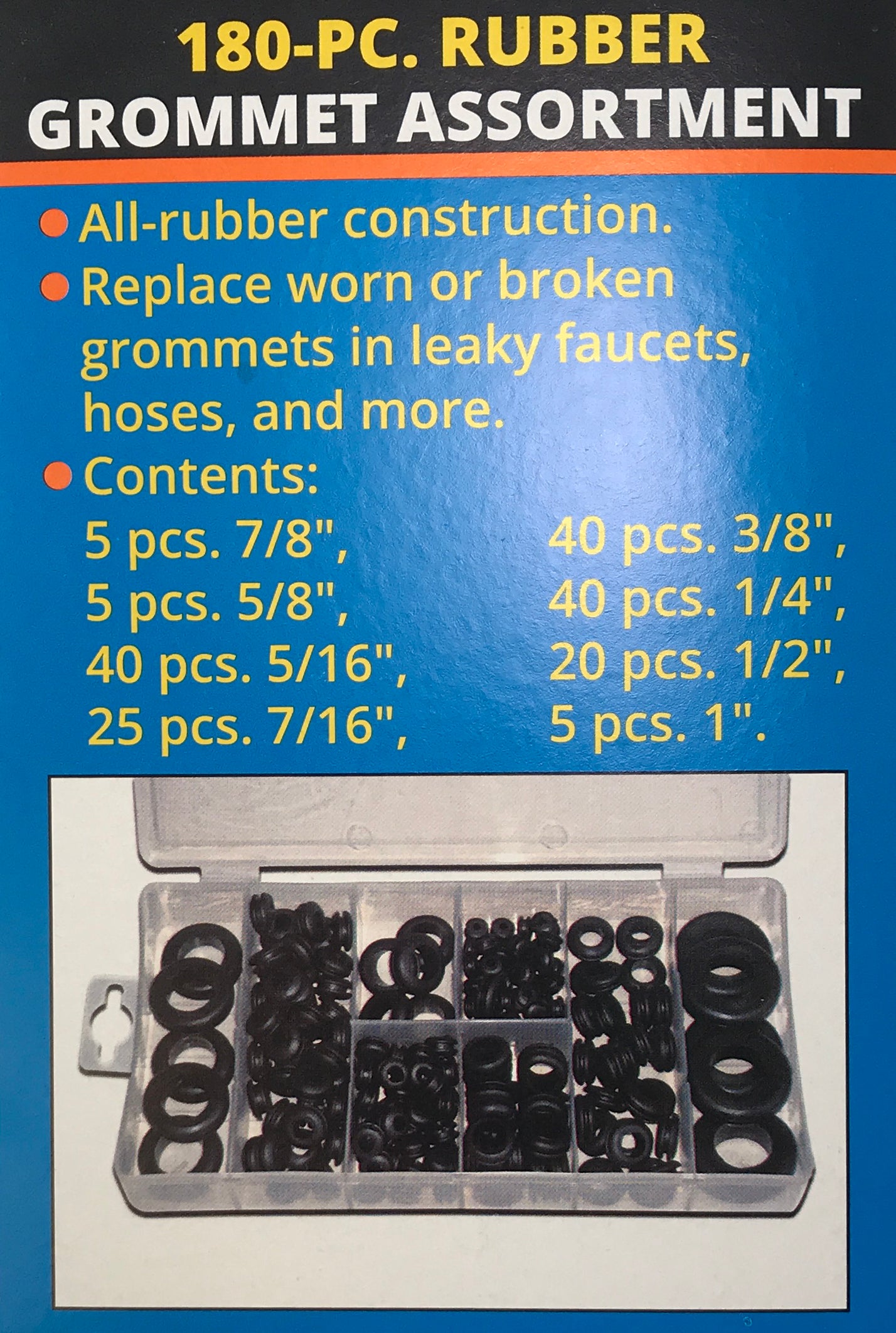 180 Piece Rubber Grommet Eyelet Ring Gasket Assortment Kit