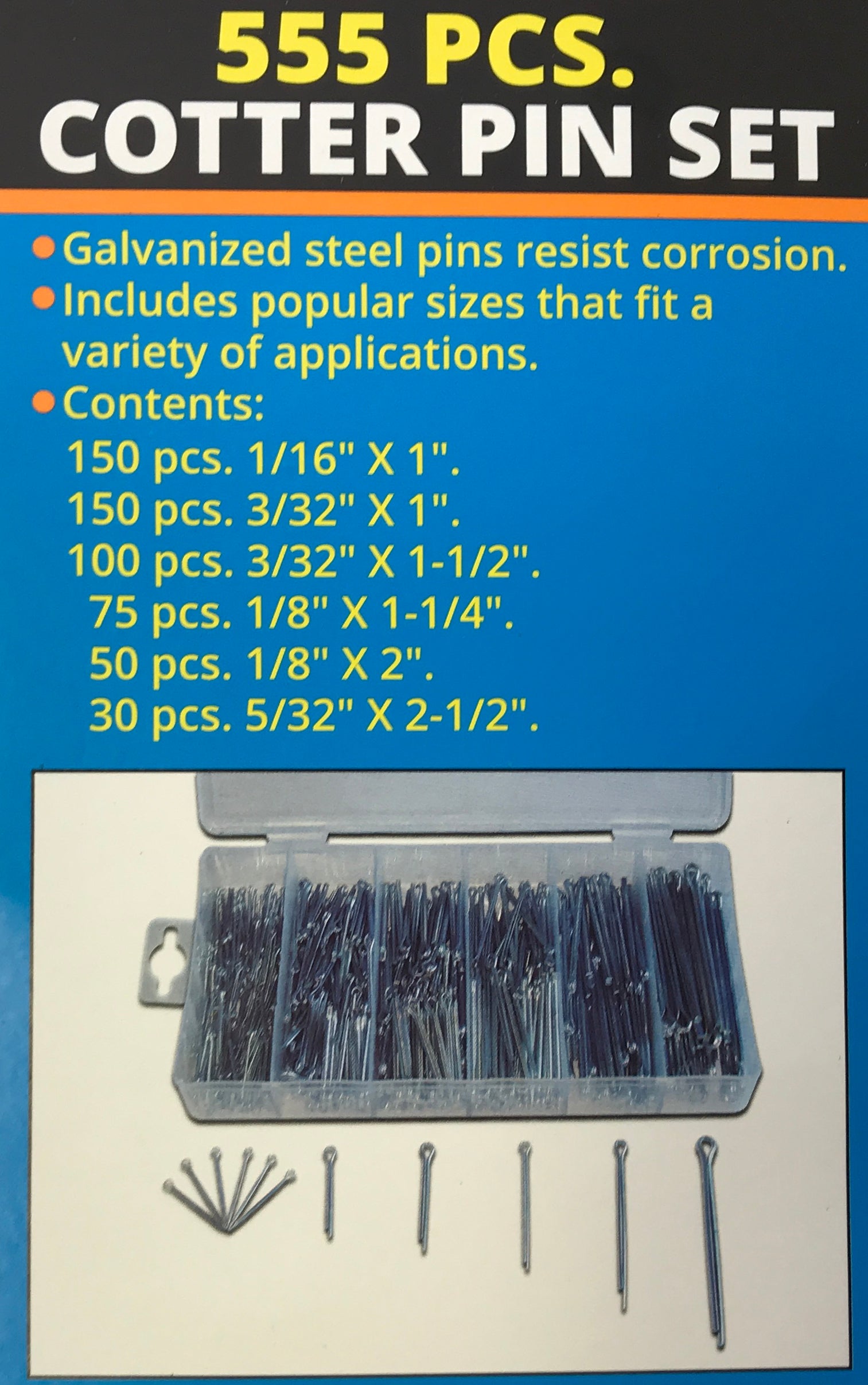 555 Piece Cotter Pin Clip Key Fitting Assortment Tool Set Kit
