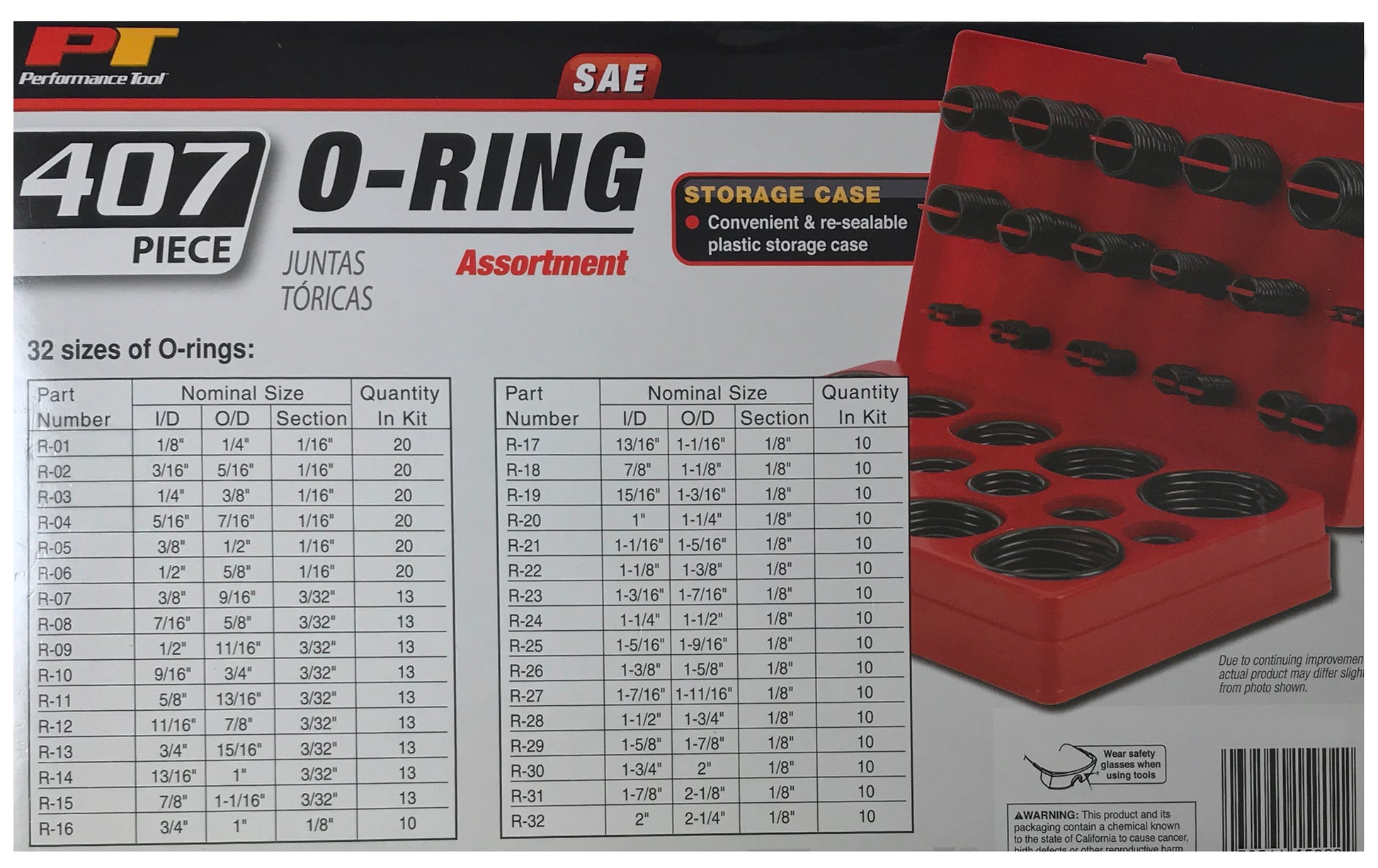 382 Piece Black Automotive SAE O-Ring Seal Assortment Kit