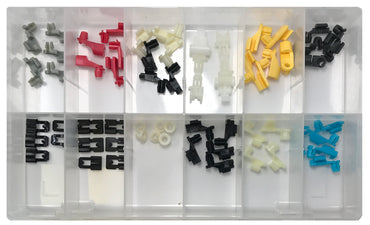 62 Piece Nylon Door Lock Rod End Clip Retainer Assortment Kit - Ford GM Chrysler Mazda