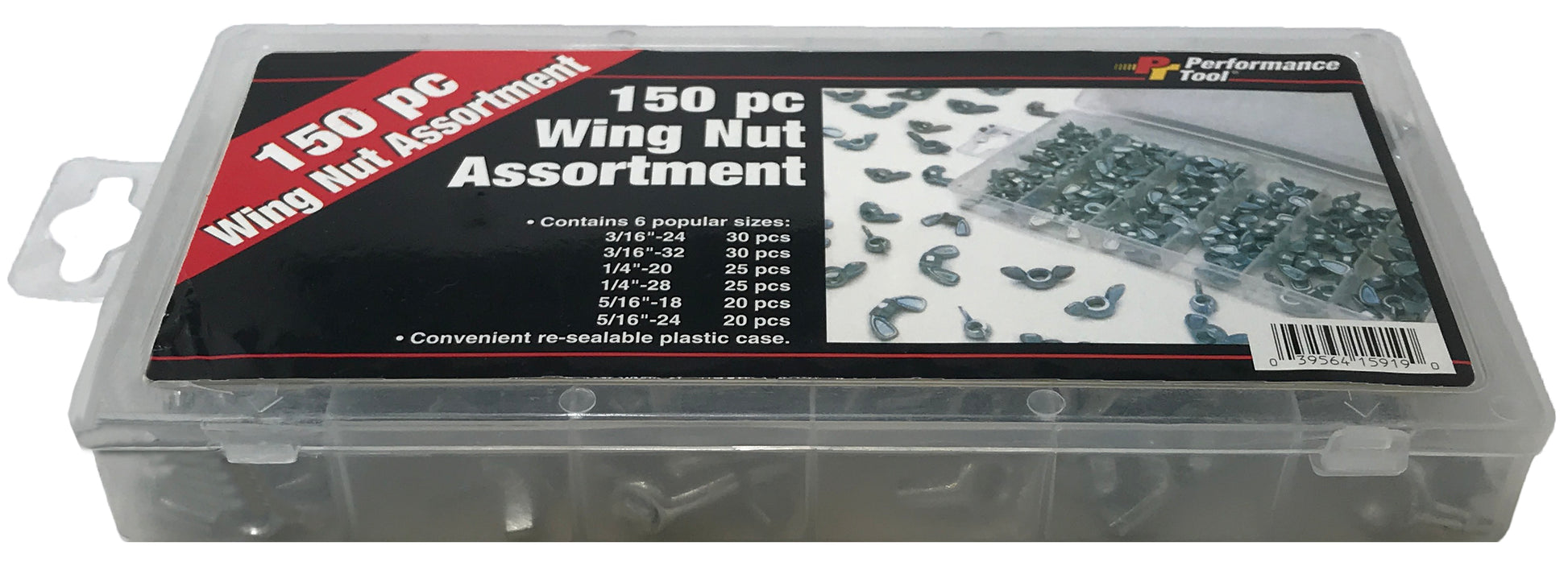 150 Piece Wing Nut Assortment Kit - 6 Popular Sizes
