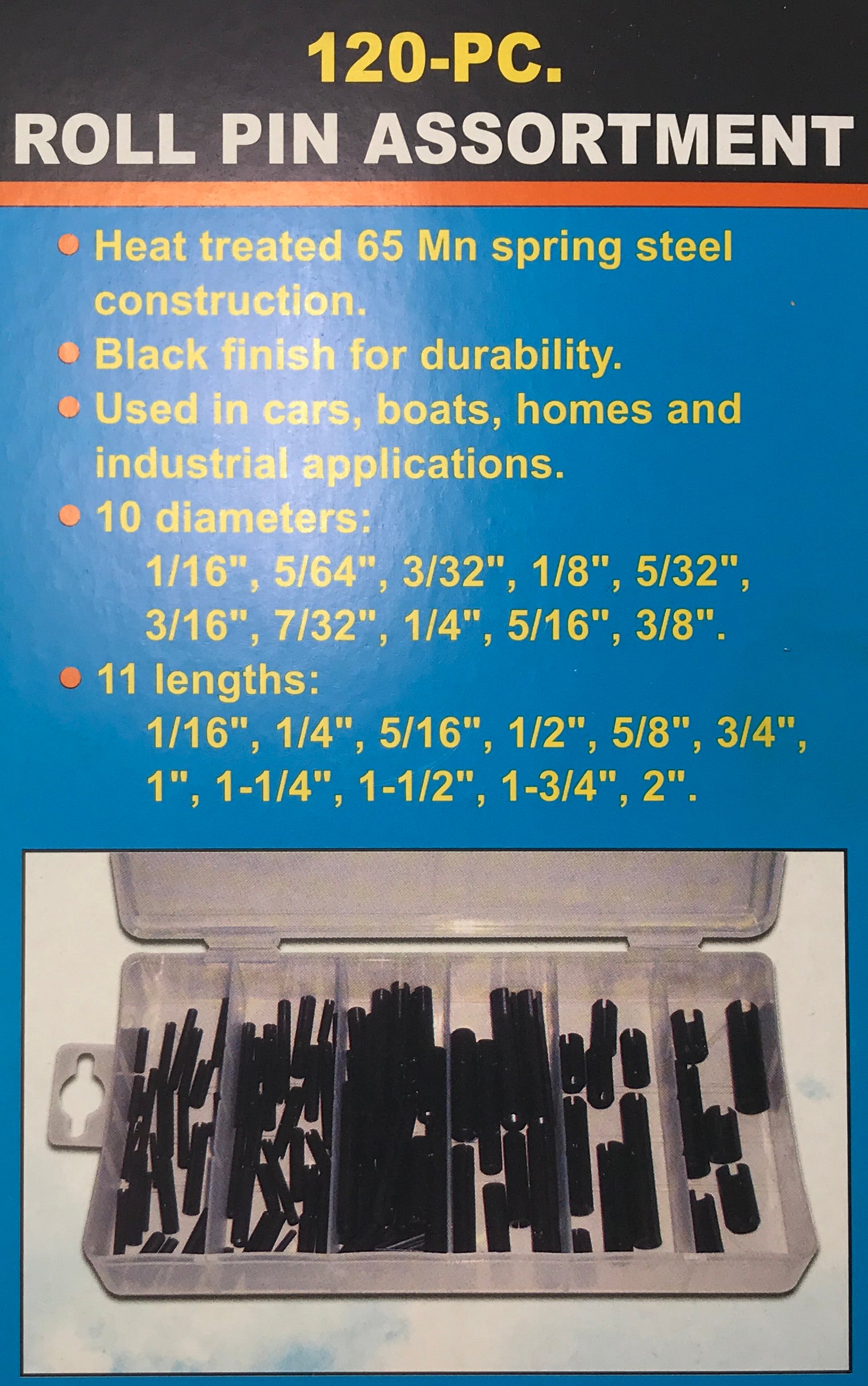 120 Piece Black Industrial Roll Pin Assortment Kit