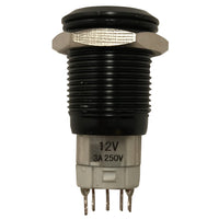 White LED Black Metal Latching Push Button Switch On Off 12V - 16mm Mounting